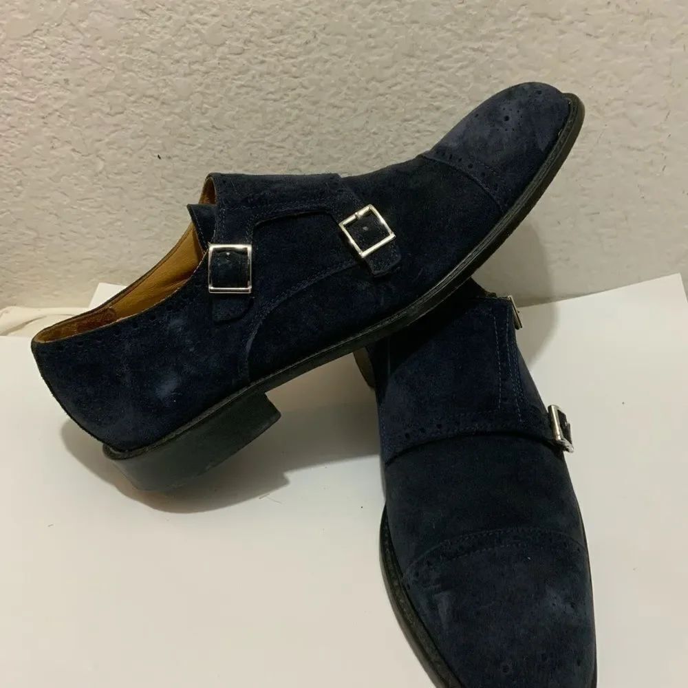 BROLETTO size 10 M blue monk strap leather sole made in Italy shoes